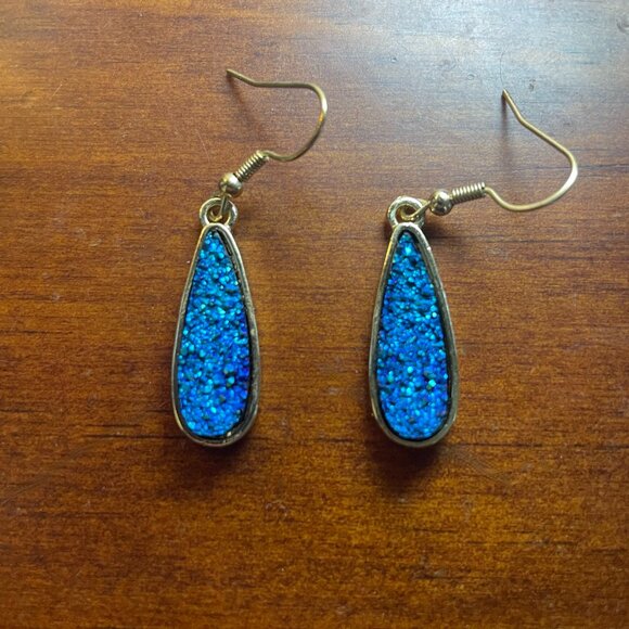 Bundle 3 for $12. Blue Sparkly Gold Tone Dangle Earrings. - Picture 1 of 3